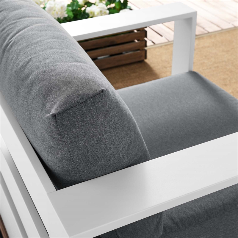 Modway Tahoe Modern Fabric/Aluminum Outdoor Armchair in Charcoal/White