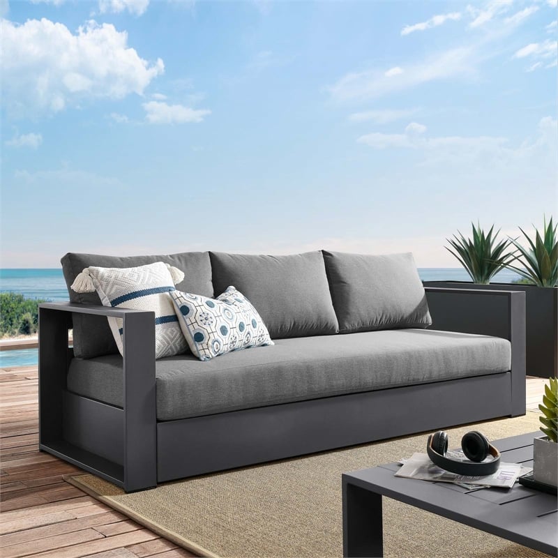 Modway Tahoe Modern Powder-Coated Aluminum/Fabric Outdoor Sofa in Charcoal/Gray