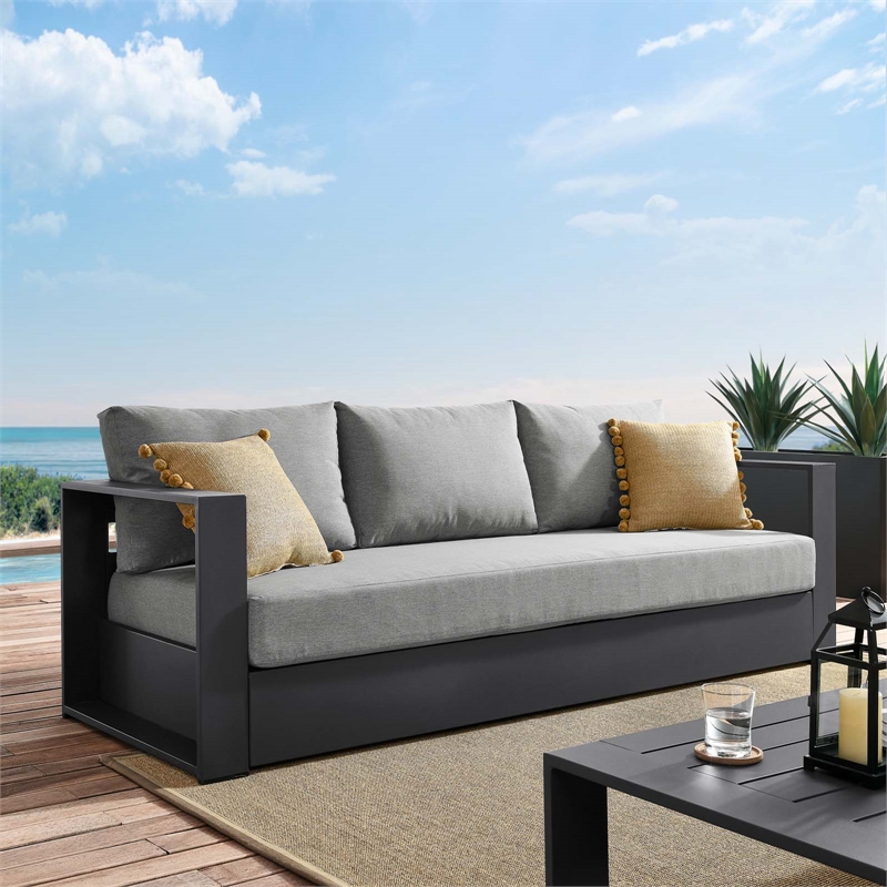 Modway Tahoe Modern Powder-Coated Aluminum/Fabric Outdoor Sofa in Gray