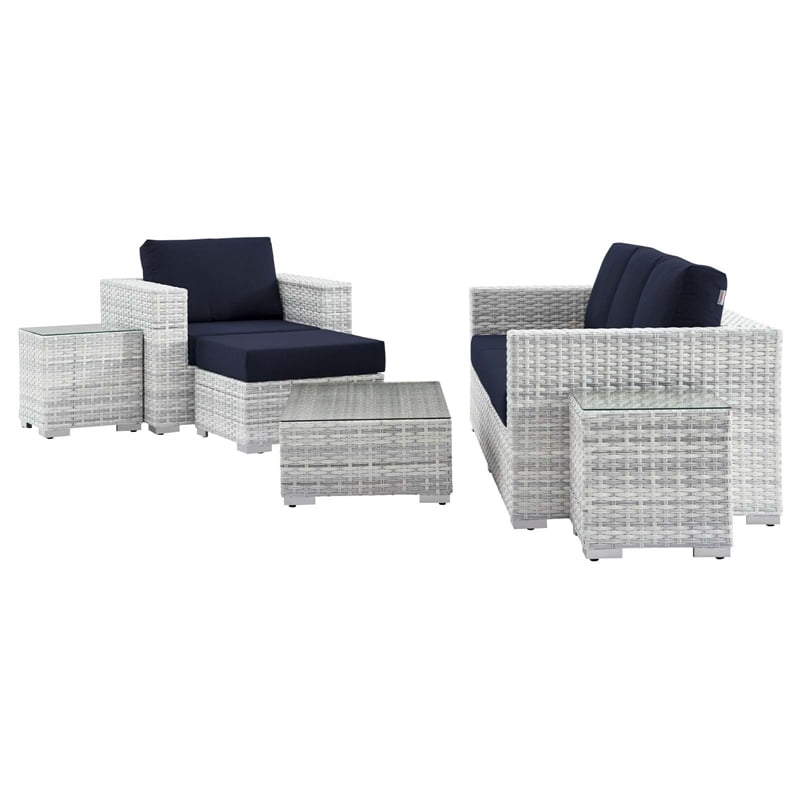 Modway Convene 6-Piece Modern Fabric/Rattan Outdoor Set in Light Gray/Navy