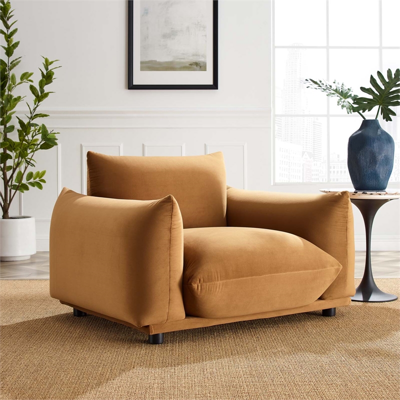 Modway Copious Modern Performance Velvet Armchair in Cognac Brown