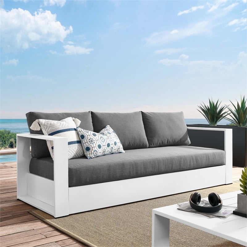 Modway Tahoe Modern Powder-Coated Aluminum/Fabric Outdoor Sofa in Charcoal/White