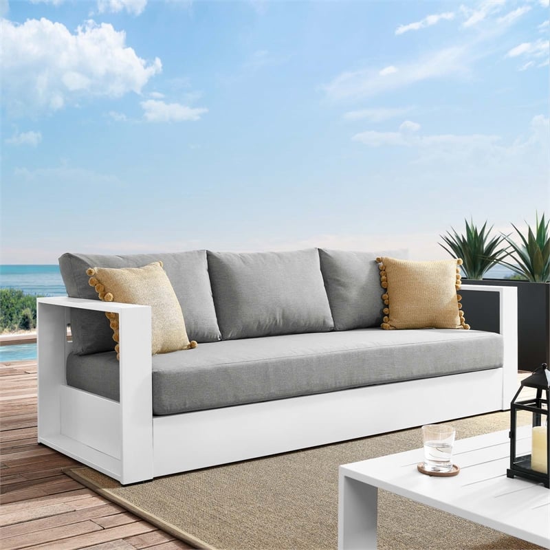 Modway Tahoe Modern Powder-Coated Aluminum/Fabric Outdoor Sofa in Gray/White
