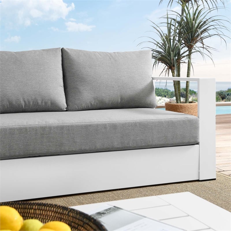 Modway Tahoe Modern Powder-Coated Aluminum/Fabric Outdoor Sofa in Gray/White