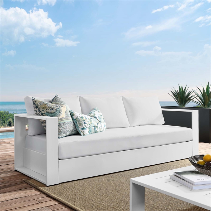 Modway Tahoe Modern Powder-Coated Aluminum/Fabric Outdoor Sofa in White