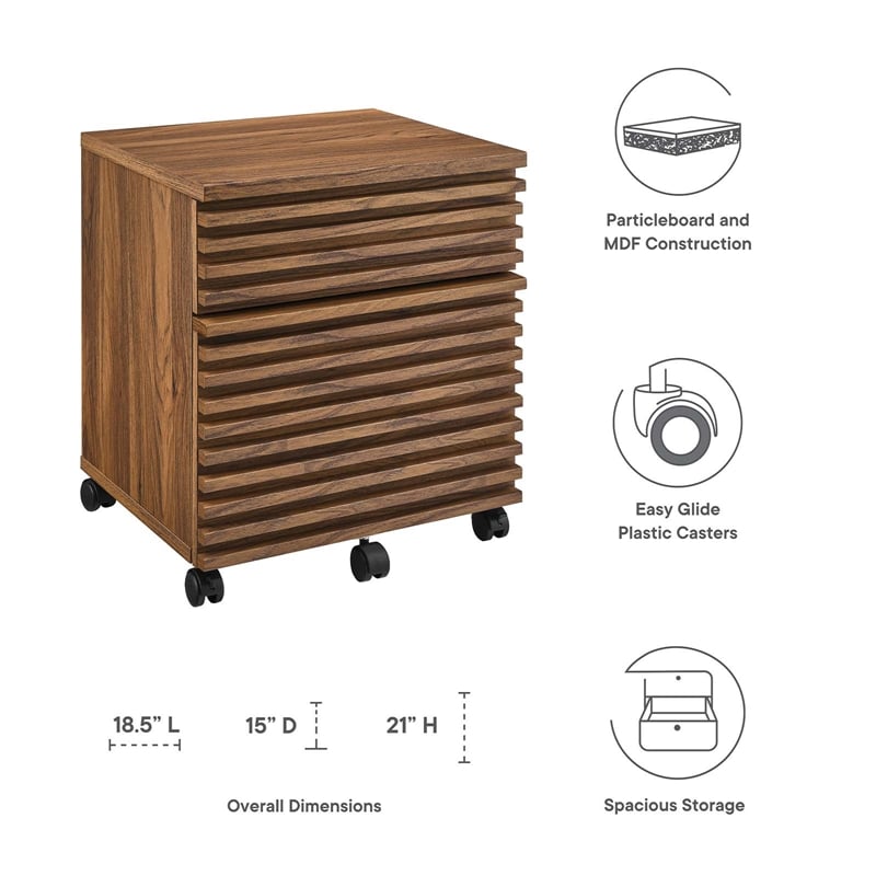 Modway Render Modern Wood and Plastic File Cabinet in Walnut