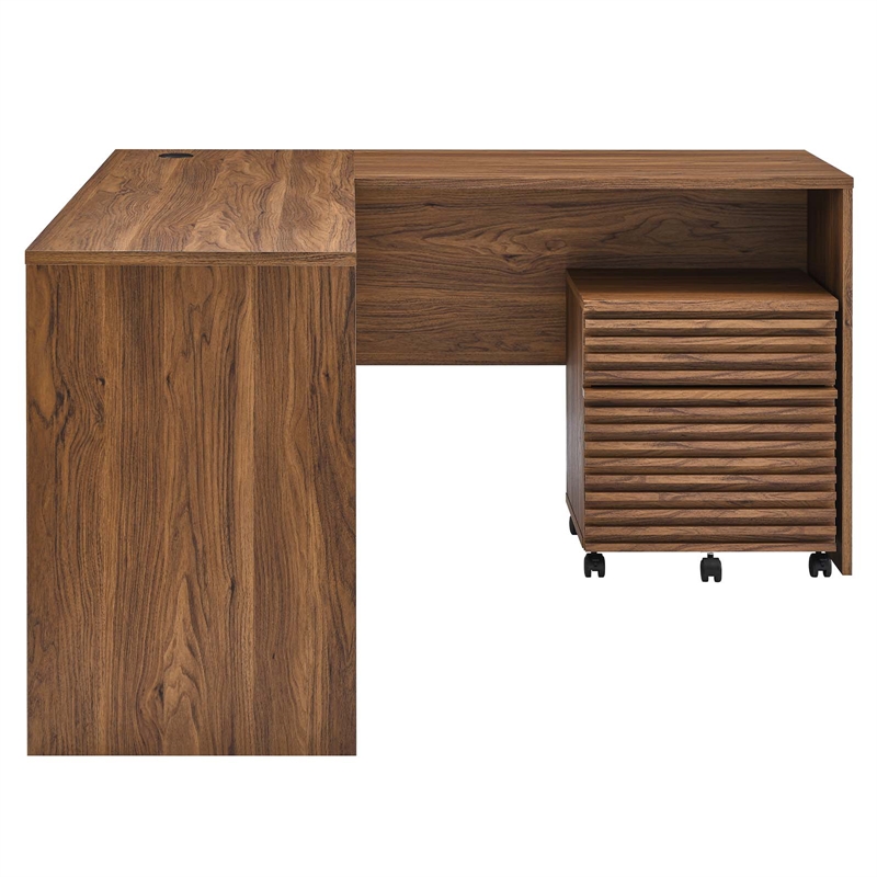modway render particleboard mdf wood desk and file cabinet set in walnut