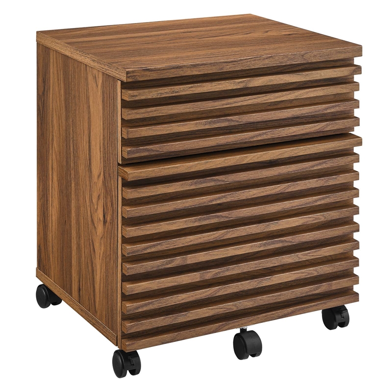 modway render particleboard mdf wood desk and file cabinet set in walnut
