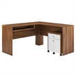 Modway Transmit Particleboard MDF Wood Desk and File Cabinet Set in Walnut/White