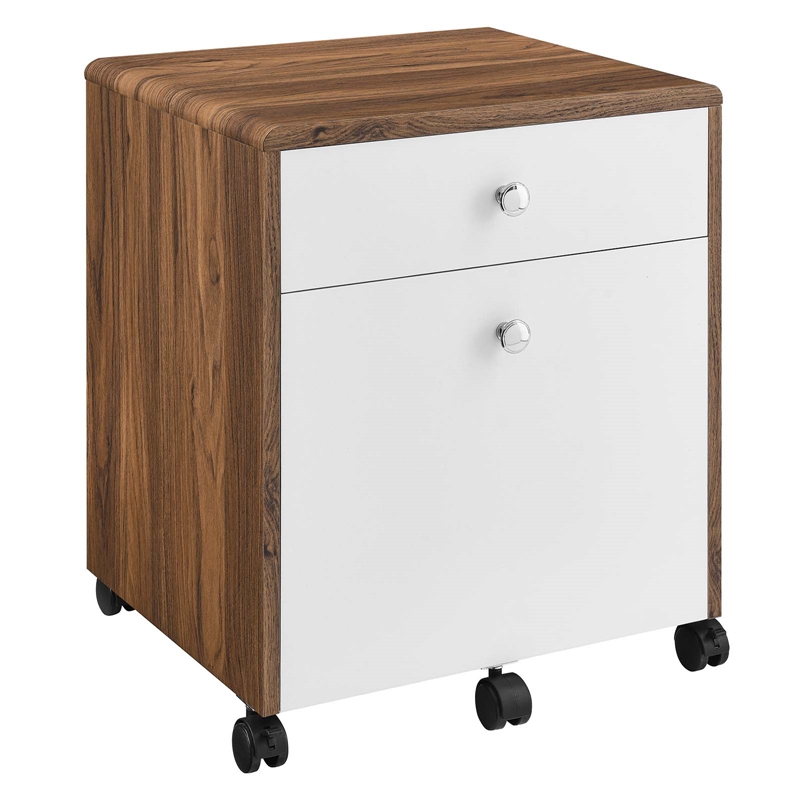 Modway Transmit Particleboard MDF Wood Desk and File Cabinet Set in Walnut/White