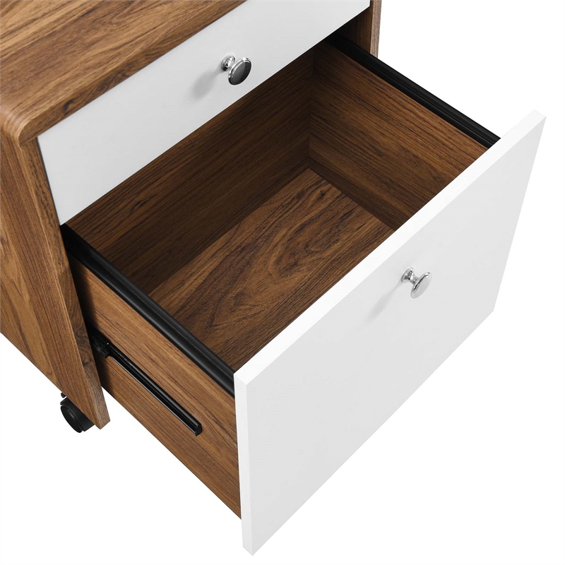 Modway Transmit Particleboard MDF Wood Desk and File Cabinet Set in Walnut/White