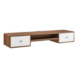 Modway Transmit 60&quot Wall Mount Particleboard Wood Office Desk in Walnut/White
