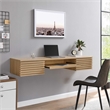 Modway Render Wall Mount Particleboard and Wood Office Desk in Oak