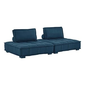 Modway Saunter 2-Piece Modern Tufted Fabric Loveseat in Azure Blue