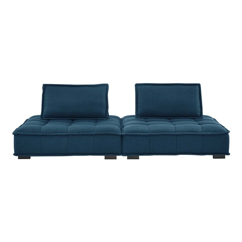 Modway Saunter 2-Piece Modern Tufted Fabric Loveseat in Azure Blue