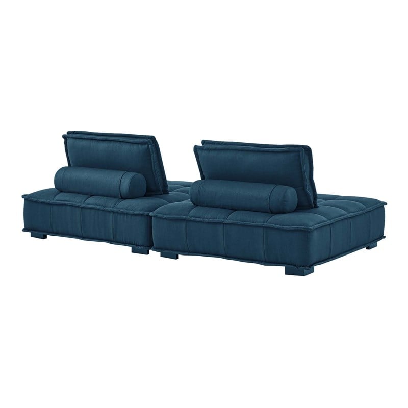 Modway Saunter 2-Piece Modern Tufted Fabric Loveseat in Azure Blue