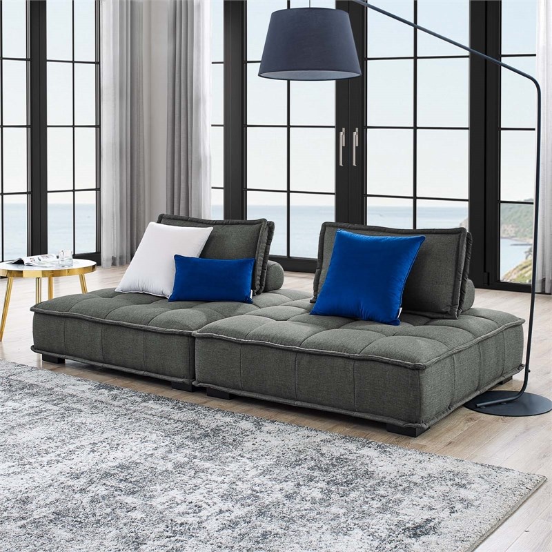 Modway Saunter 2-Piece Modern Tufted Fabric Loveseat in Gray