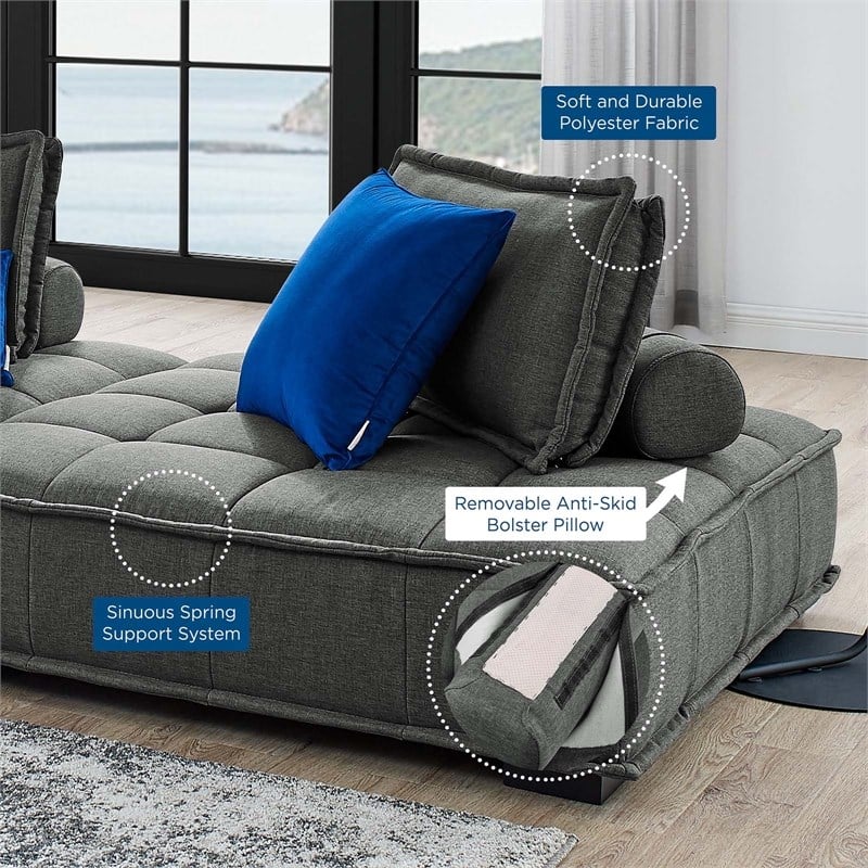 Modway Saunter 2-Piece Modern Tufted Fabric Loveseat in Gray