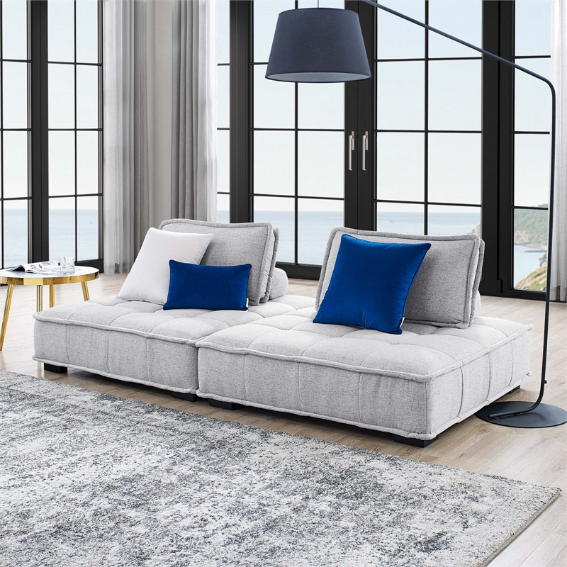 Modway Saunter 2-Piece Modern Tufted Fabric Loveseat in Light Gray