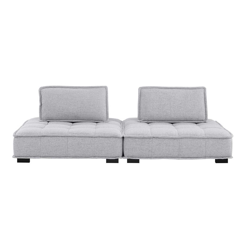 Modway Saunter 2-Piece Modern Tufted Fabric Loveseat in Light Gray