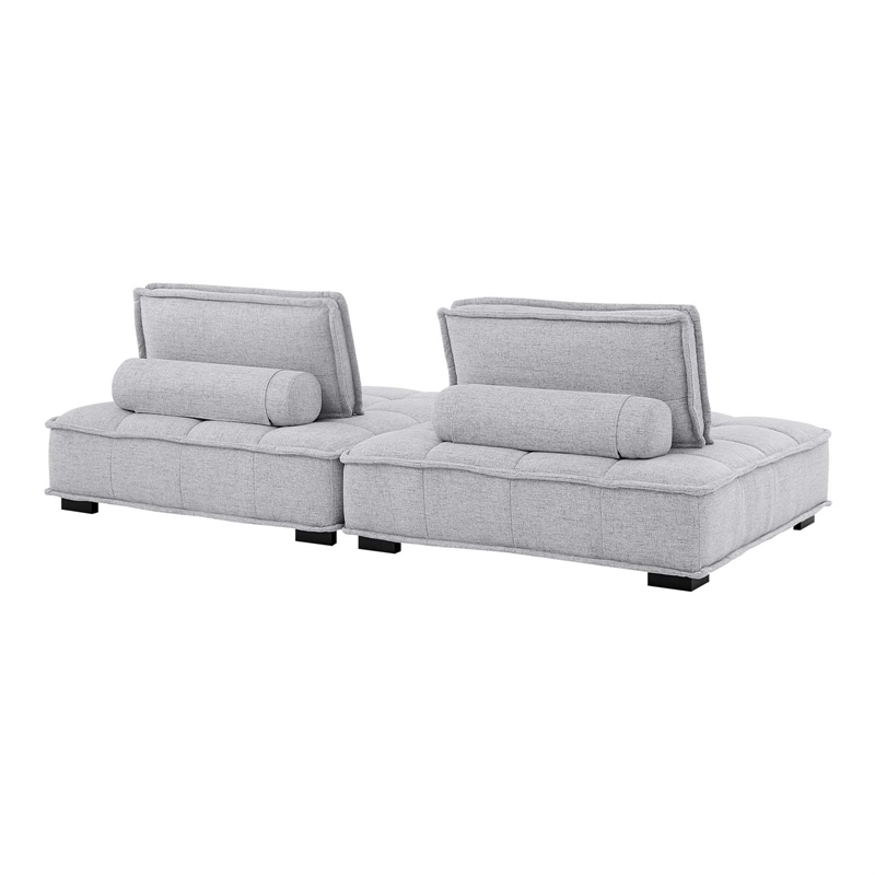 Modway Saunter 2-Piece Modern Tufted Fabric Loveseat in Light Gray