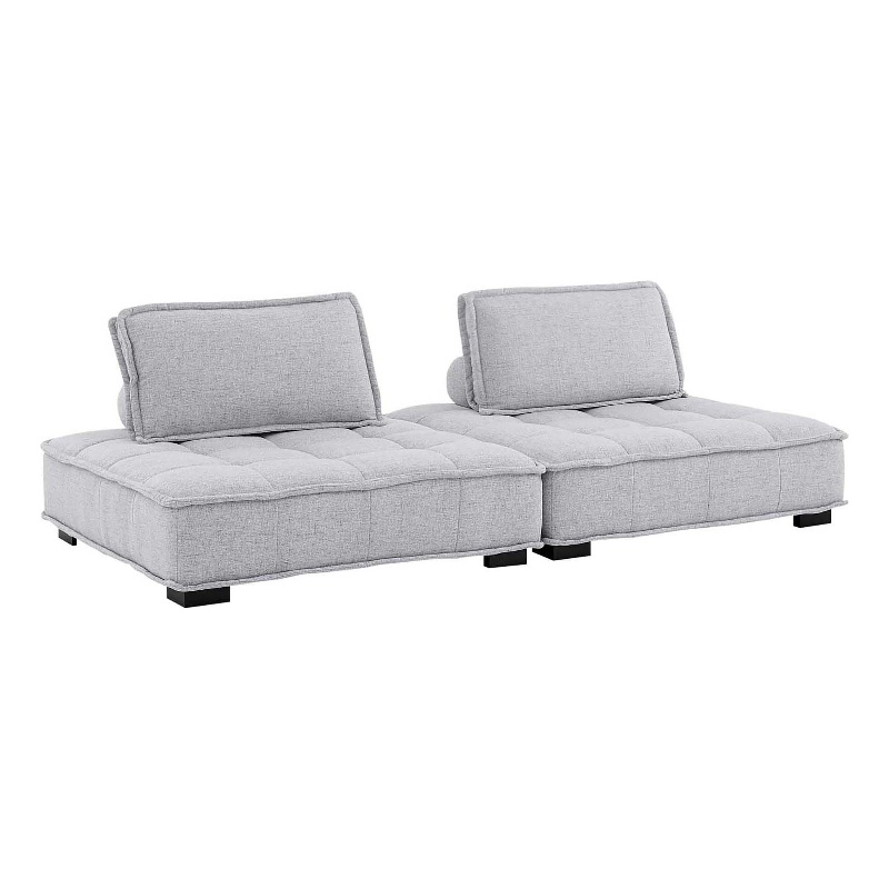 Modway Saunter 2-Piece Modern Tufted Fabric Loveseat in Light Gray