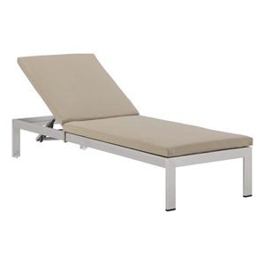 modway shore modern aluminum & fabric outdoor patio chaise in silver/beige