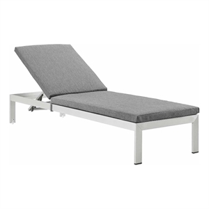 modway shore modern aluminum & fabric outdoor patio chaise in silver/gray
