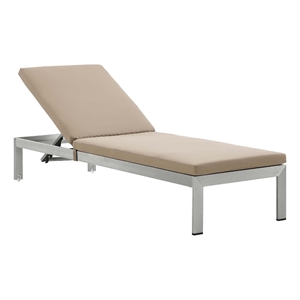 modway shore modern aluminum & fabric outdoor patio chaise in silver/mocha brown