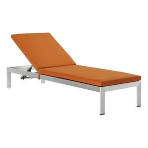 modway shore modern aluminum & fabric outdoor patio chaise in silver/orange