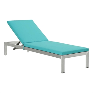 modway shore modern aluminum & fabric outdoor patio chaise in turquoise