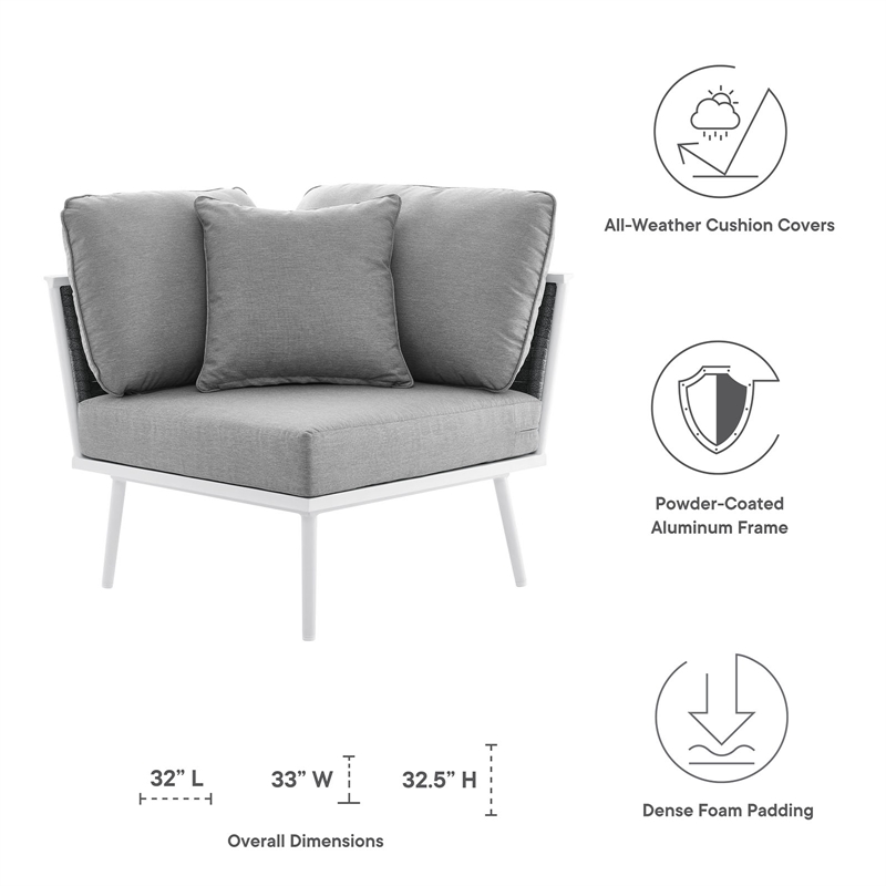 Modway Stance Modern Fabric & Aluminum Outdoor Corner Armchair in Gray