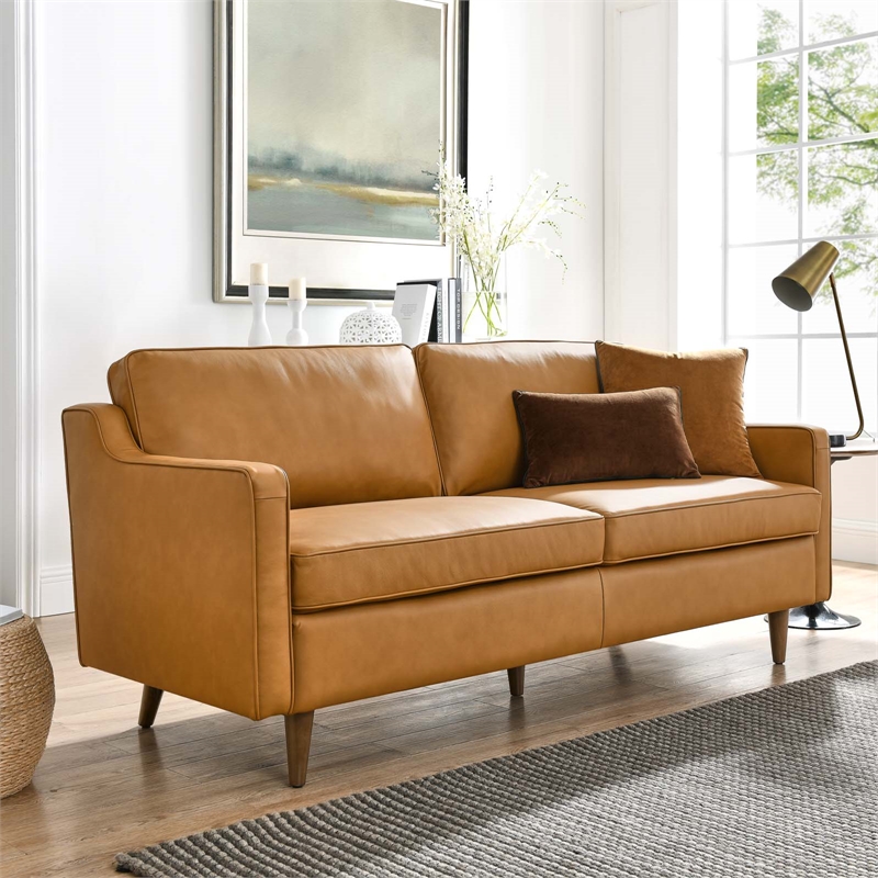 Modway Impart Modern Genuine Leather Upholstered Sofa in Tan