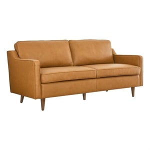 modway impart modern genuine leather upholstered sofa in tan