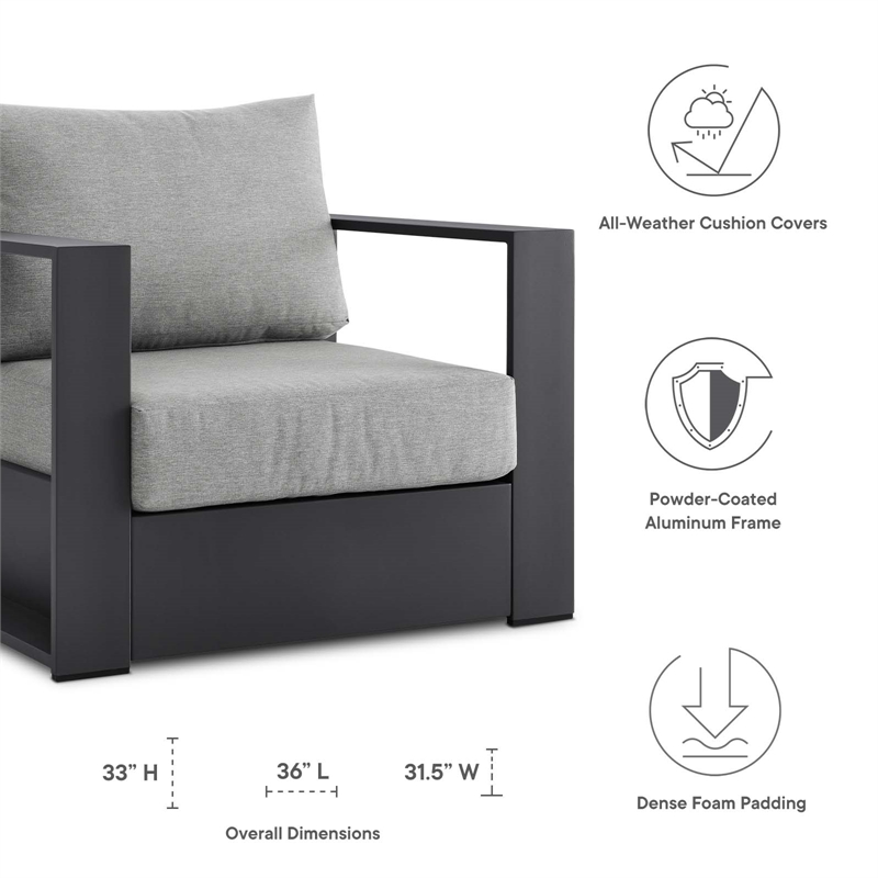 Modway Tahoe 3-Piece Fabric/Powder-Coated Aluminum Outdoor Set in Gray