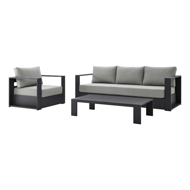 Modway Tahoe 3-Piece Fabric/Powder-Coated Aluminum Outdoor Set in Gray