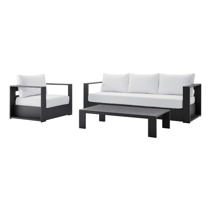 Modway Tahoe 3-Piece Fabric/Powder-Coated Aluminum Outdoor Set in White/Gray