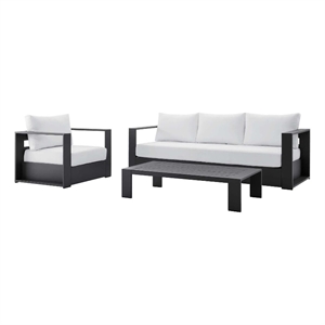 modway tahoe 3-piece fabric & aluminum outdoor patio sofa set in gray/white