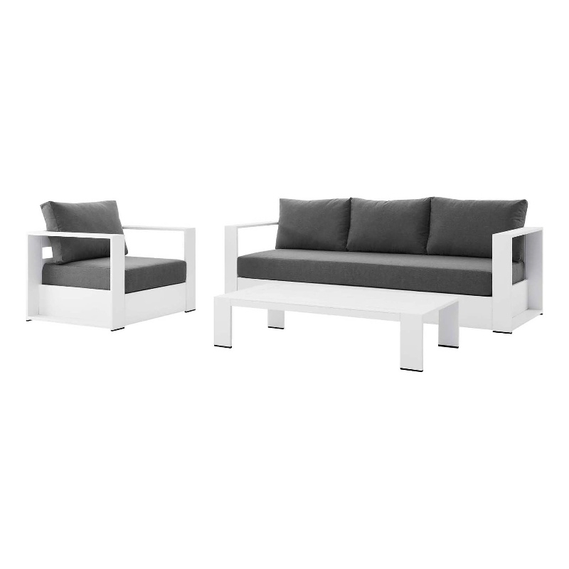 Modway Tahoe 3-Piece Fabric/Powder-Coated Aluminum Outdoor Set in Charcoal/White