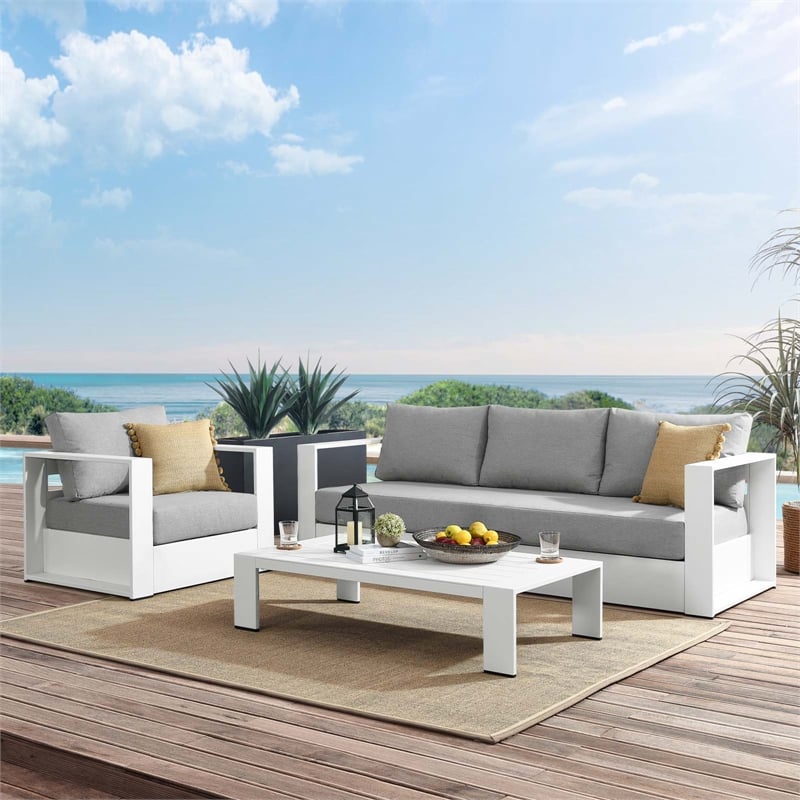 Modway Tahoe 3-Piece Fabric/Powder-Coated Aluminum Outdoor Set in Gray/White