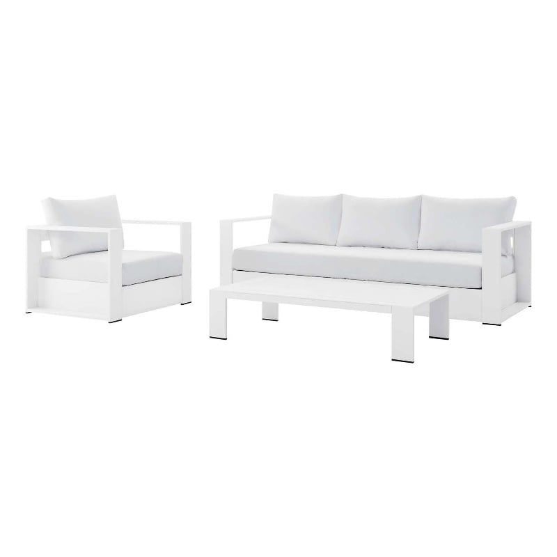 Modway Tahoe 3-Piece Fabric/Powder-Coated Aluminum Outdoor Set in White