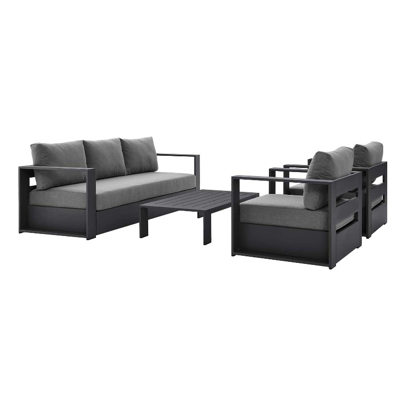 Modway Tahoe 4-Piece Fabric/Powder-Coated Aluminum Outdoor Set in Charcoal/Gray