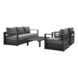 modway tahoe 4-piece fabric & aluminum outdoor patio sofa set in gray/charcoal