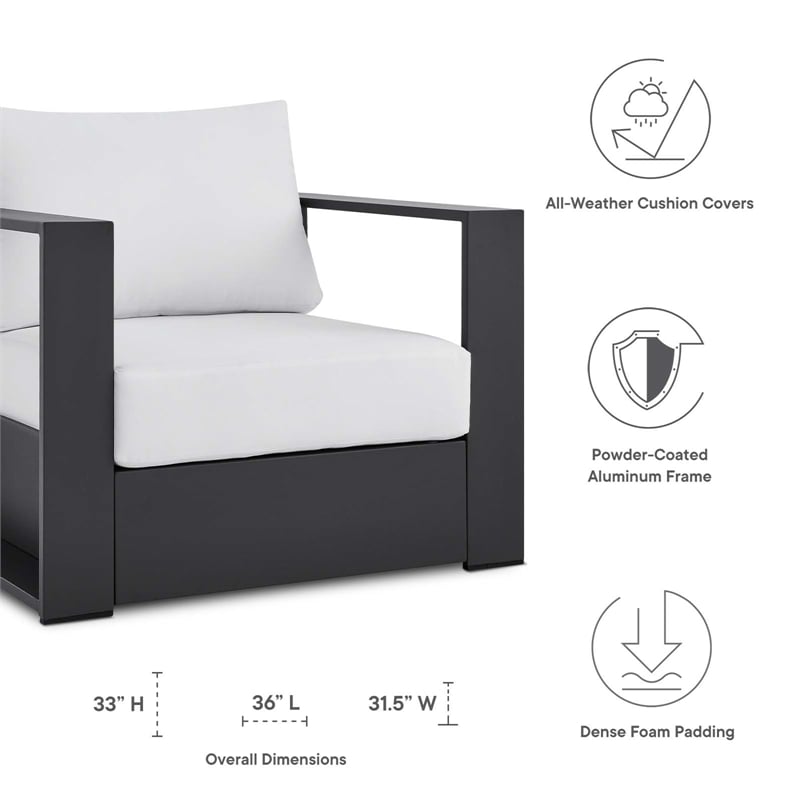 Modway Tahoe 4-Piece Fabric/Powder-Coated Aluminum Outdoor Set in White/Gray
