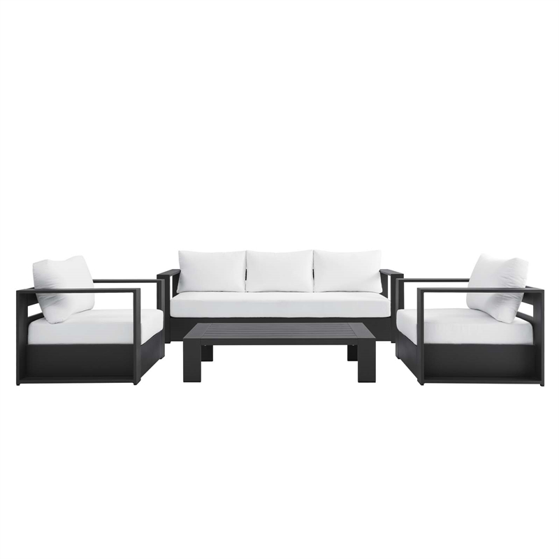 Modway Tahoe 4-Piece Fabric/Powder-Coated Aluminum Outdoor Set in White/Gray