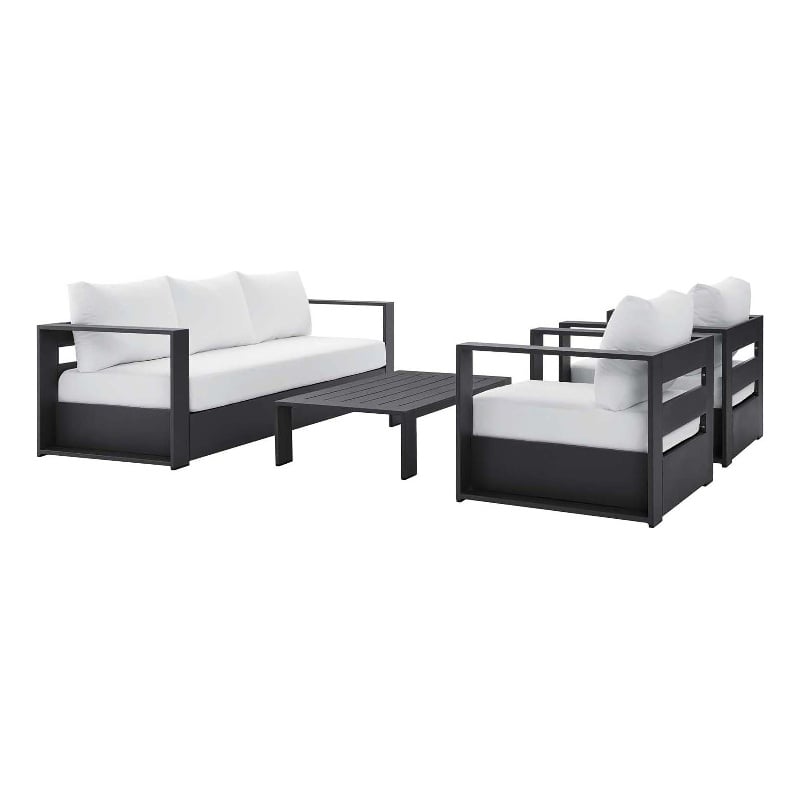 Modway Tahoe 4-Piece Fabric/Powder-Coated Aluminum Outdoor Set in White/Gray