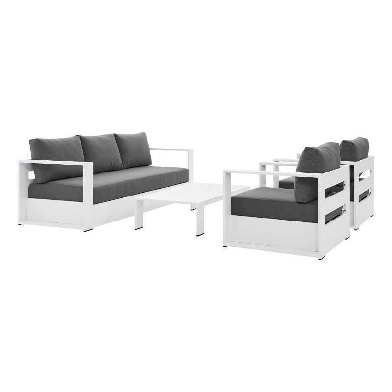 Modway Tahoe 4-Piece Fabric/Powder-Coated Aluminum Outdoor Set in Charcoal/White