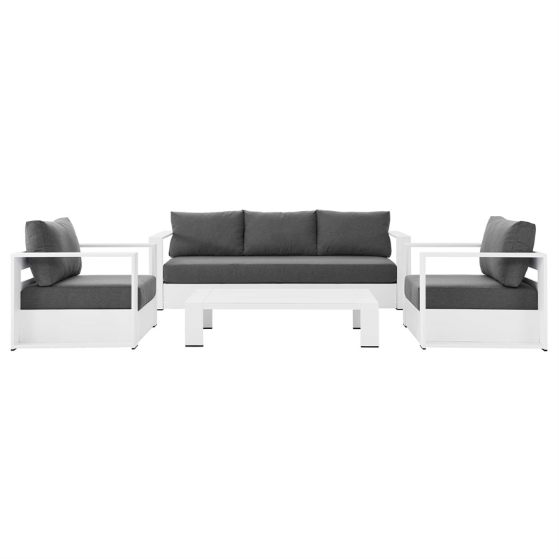 Modway Tahoe 4-Piece Fabric/Powder-Coated Aluminum Outdoor Set in Charcoal/White