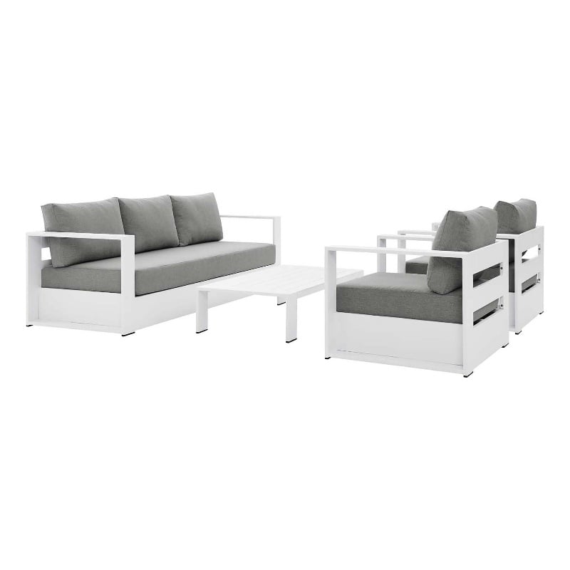 Modway Tahoe 4-Piece Fabric/Powder-Coated Aluminum Outdoor Set in Gray/White