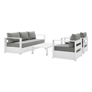 modway tahoe 4-piece fabric & aluminum outdoor patio sofa set in white/gray